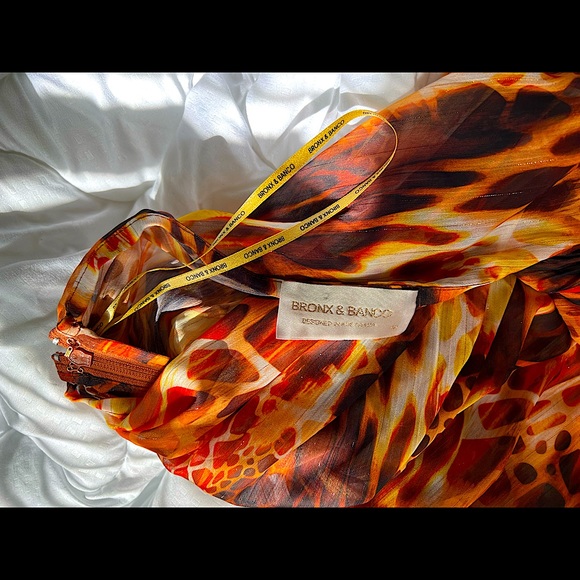 BRONX AND BANCO
Fire-Print One-Shoulder Feather-Cuff Mini Dress - Picture 5 of 9